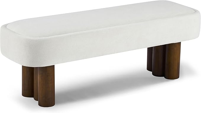 Merax 51.5" Indoor Fabric Dining Bench with Walnut-Finished Rubberwood Legs – Upholstered Seating Bench for Kitchen, Dining Room or Living Space, Supports Up to 250 lbs,Beige