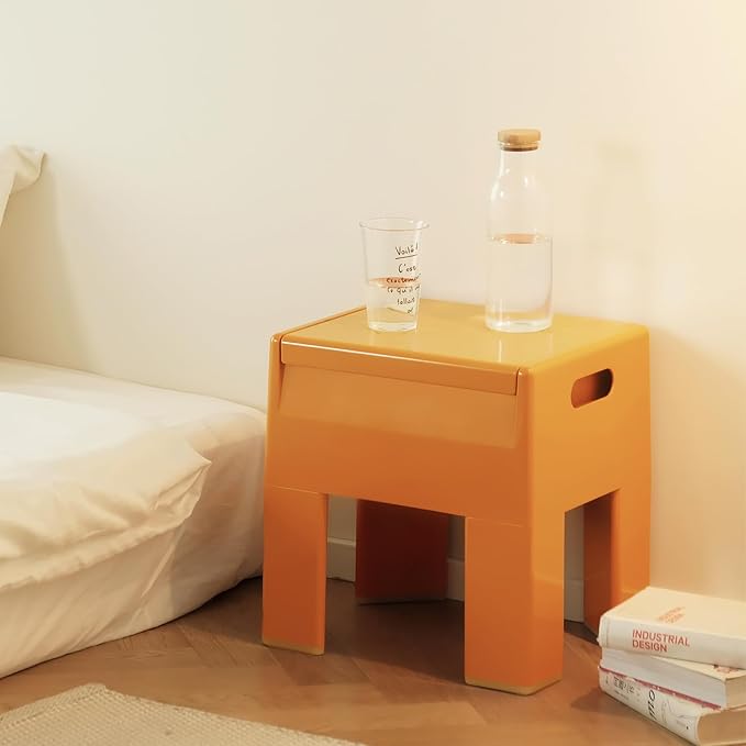 Nightstand Bedside Table with Storage Space, Multifunctional Colorful Plastic End Table Small Side Table for Bedroom, Dorm and Small Spaces, Easy Assembly(11.8" D x 15" W x 15.7" H, Orange)