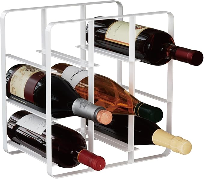 Buruis 9-Bottle Wine Rack, Modern Metal Countertop Wine Holder Stand for Kitchen, Pantry & Cabinet Storage, No Assembly Required, White
