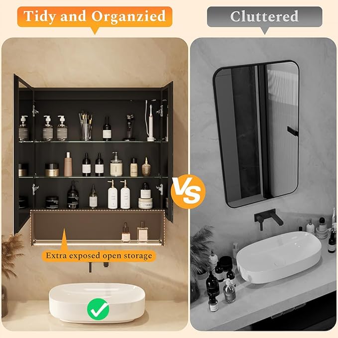 30"×34" Lighted Medicine Mirror Cabinet with Storage Adjustable Brightness 3 Color Temperature Lighting Anti-Fog Sturdy Aluminum Medicine Cabinet with Lights 2 Socket & 2 USB Ports & Adjustable Shelf