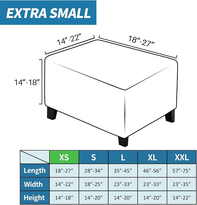 ZNSAYOTX 2026 Rectangle Ottoman Cover (L:18"-27") Super Stretch Soft Footrest Slipcover Form Fit, Universal Folding Foot Stool Covers with Non-Slip Elastic Band, Fashion Jacquard Texture, Light Grey