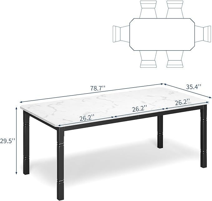 Garvee 78 in Large Industrial Dining Table for 6-8, Kitchen Table with Heavy Duty Metal Legs, Wood Desk with Chamfer Corner for Dining Room, Kitchen, Living Room, Easy Assembly