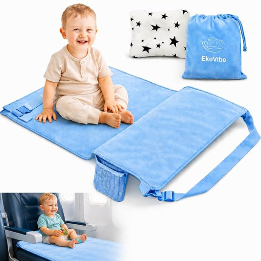 Toddler Airplane Seat Extender with Cushion – Portable Travel Footrest & Leg Support for Kids – Lightweight Foldable Design with Carry Bag (Baby Blue)