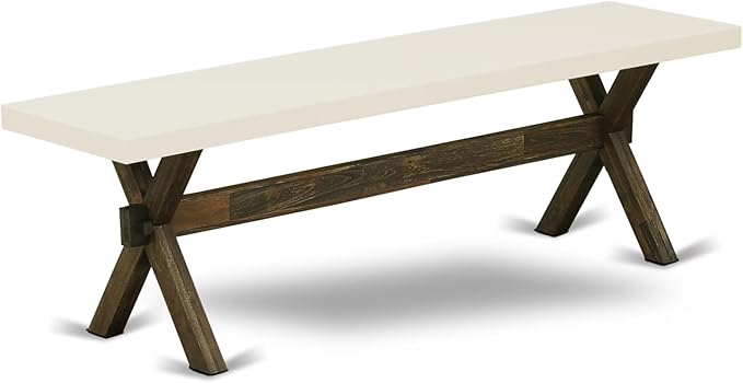 East West Furniture XB726 X-Style Mid Century Modern Dining Bench with Solid Wood Seat, 60x15x18 Inch, Multi-Color
