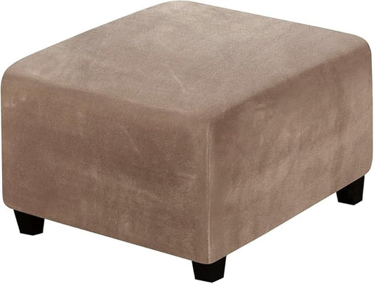 H.VERSAILTEX Square Ottoman Covers Ottoman Slipcover Square Footstool Protector Covers Storage Stool Ottoman Covers Stretch with Elastic Bottom, Feature Real Velvet Plush Fabric, Camel