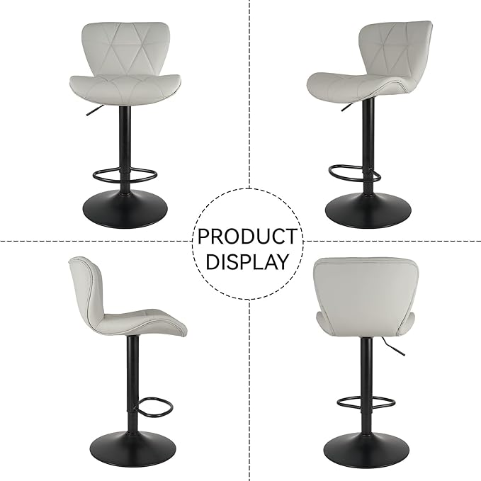 Nalupatio Modern Bar Stools Set of 2, Adjustable Faux Leather Upholstered Swivel Bar Stools, Counter Height Bar Chairs with Back for Kitchen Island, Light Grey
