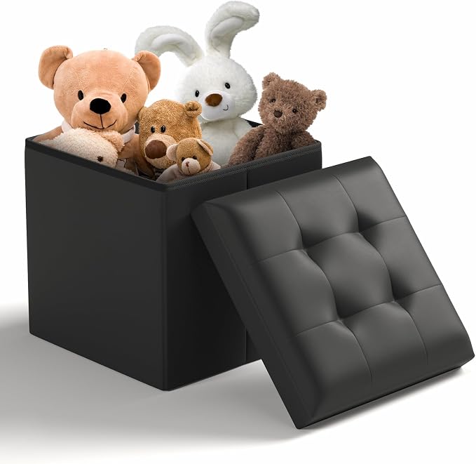 Storage Ottoman Bench, 15 Inch Ottoman Foot Rest, End of Bed Bench, Storage Chest for Living Room, Bedroom, Entryway, Black