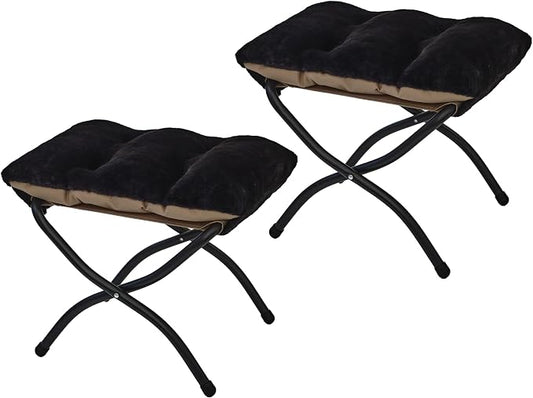 15"(H) Folding Ottoman, Set of 2, Foldable Footrest Stool, Small Foot Stool for Couch, Collapsible Foot Rest Ottoman for Sofa, Accent Padded Ottomans for Living Room, Bedroom, Black