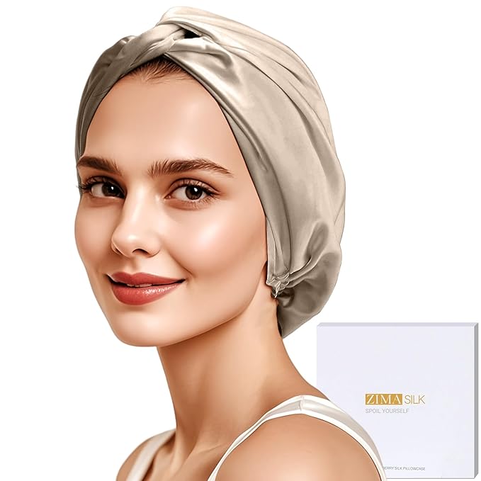 ZIMASILK 22 Momme Adjustable 100% Mulberry Silk Bonnet for Sleeping Women, Silk Hair Wrap for Hair Protection, That Reduces Falling Off (1Pc, Taupe)