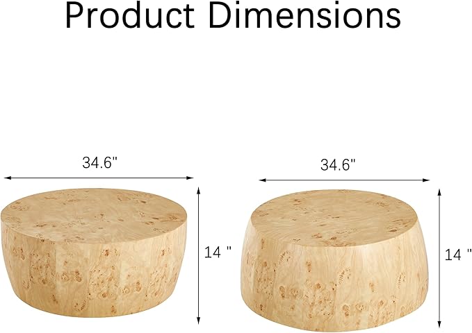 YYQ Upgraded 34.6" Round Coffee Table for Living Room, Burl Faux Marble Pattern Coffee Table, Reversible Drum Coffee Table, Tea Table Wooden Table for Home Office, No Assembly Required