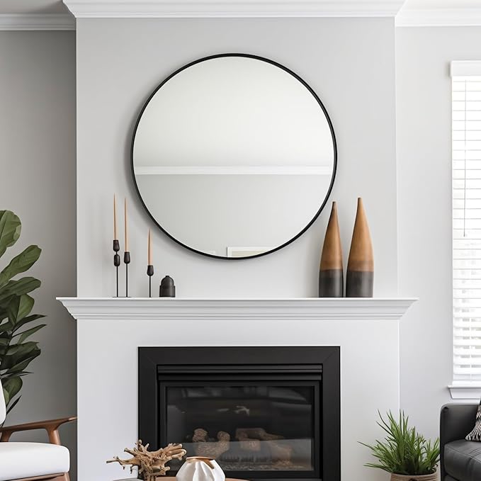 USHOWER Bathroom Mirrors for Over Sink, 36 Inch Circle Mirror with Metal Frame, Black Wall Mirror for Vanity, Entryway, Living Room, Hallway and Bedroom Decor