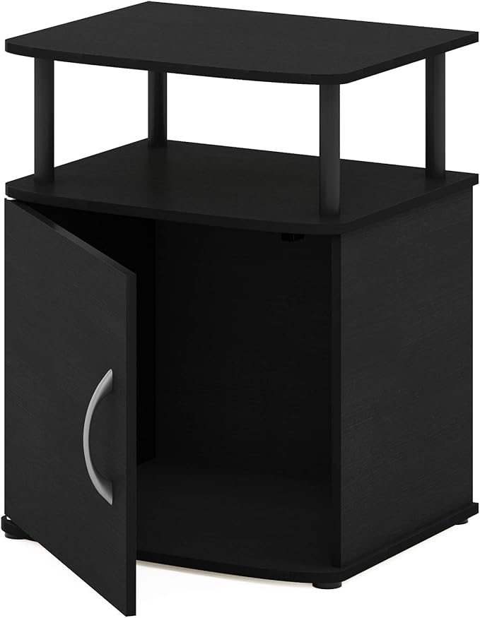 Furinno Jaya Night Stand with Door, Nightstand with Open Shelf and Door Cabinet, Round Corner Bedside Table, Side Table, End Table, for Bedroom, Closet, Dorm, Blackwood