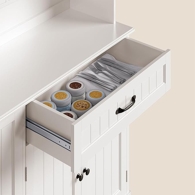 Gizoon 67 in Kitchen Storage Cabinet with Door and Shelves, Kitchen Pantry Cabinet Tall Coffee Bar Hutch with Storage for Dining Room, Painted White