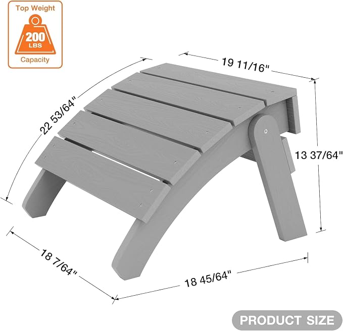 YEFU Adirondack Ottoman Set of 4, Adirondack Foot Rest, Patio Foot Rest, Folding Adirondack Footstool, Weather Resistant for Adirondack Chair, Widely Used for Outdoor, Porch, Backyard, Fire Pits-Gray