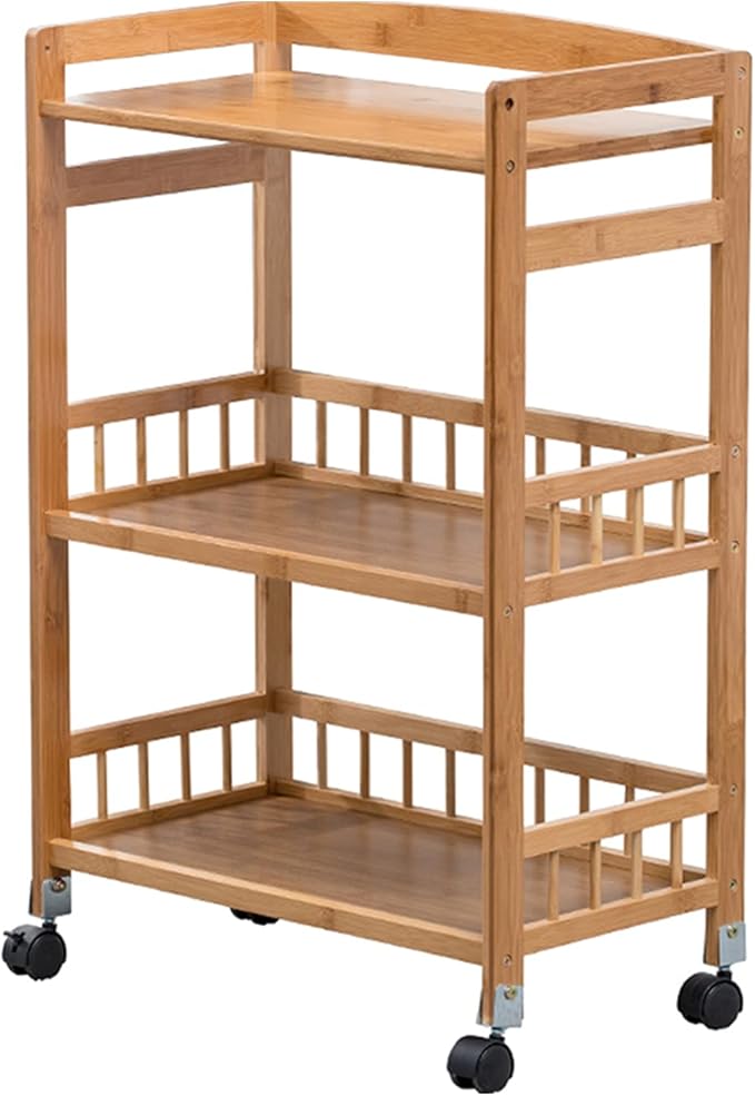 3-Tier Rolling Home Bar Serving Cart Mobile Kitchen Serving Trolley Cart with Removable Trays Bamboo Wine Rack with Wheels Bar Dining Room Tea Wine Holder Serving Cart Furniture