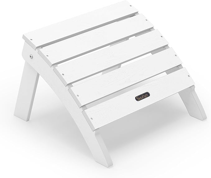 Adirondack Ottoman Footrest for Adirondack Chair, All-Weather HDPE Outdoor Foot Stool, Folding Patio Ottoman for Lawn, Garden, Deck, Backyard, White