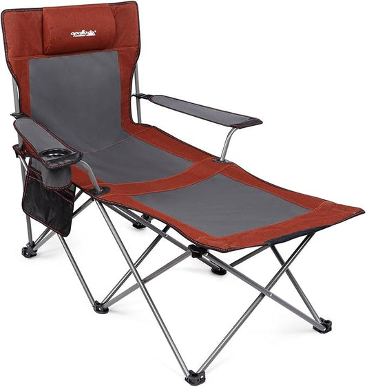 apollo walker Reclining Beach Chair, Adjustable 90-135° Backrest Camping Lounge Chairs for Adults, Folding Chair with Foot Rest & Detachable Pillow - Standard 6-Leg, Red