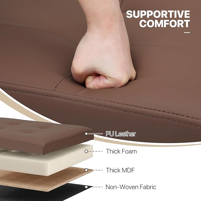 MoNiBloom 43 Inch Storage Ottoman Bench, 34 Gal. Folding Ottoman Footrest, End of Bed Bench, Rectangle Foot Stool, Supports 600 lbs, for Bedroom, Living Room, Entryway, Hallway, Brown