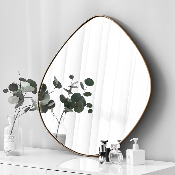 Asymmetrical Wall Mirror Matel Brass Framed Wall Mirror for Living Room Bedroom Bathroom Entryway Wall Decor 32.0" L x 31.5" W ELE-002G