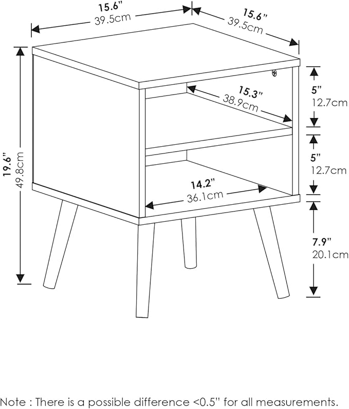 Furinno Claude Mid Century Style Nightstand with Wood Legs, 15.55 (D) x 15.55 (W) x 20.16 (H) inches, French Oak Grey