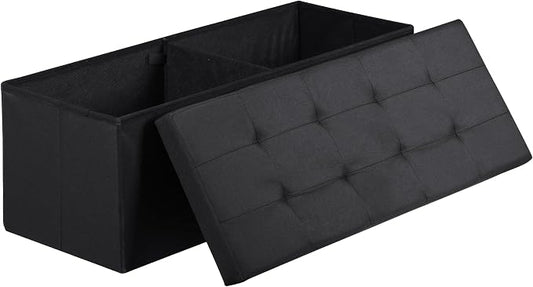 SUPER DEAL 43 Inches Storage Ottoman Bench, Folding Footrest with Padded Seat Sotrage Chest Long Box for Livingroom Bedroom Entryway, 660 lbs Capacity 15" x 43" x 15", Black