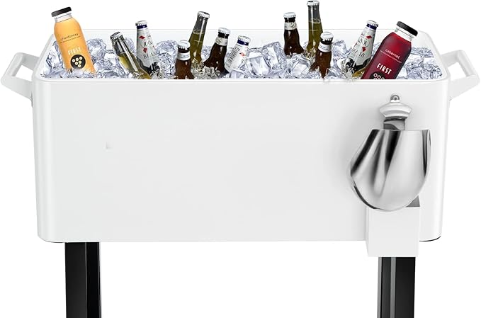 80 Quart Rolling Ice Chest Cooler Cart,Patio Backyard Party Drink Beverage Bar Stand Up Cooler Trolley with Ice Scoop
