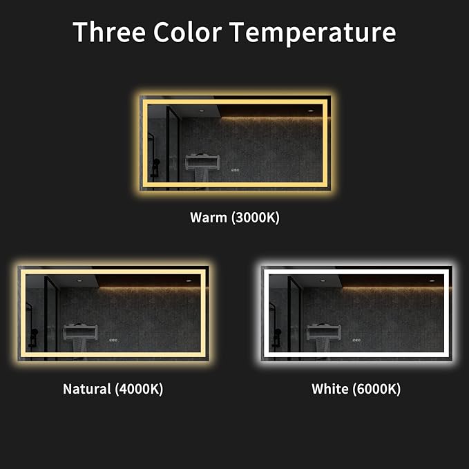 LOAAO 72X36 LED Bathroom Mirror with Lights, Anti-Fog, Dimmable, Backlit + Front Lit, Lighted Bathroom Vanity Mirror for Wall, Memory Function, Tempered Glass, ETL Listed