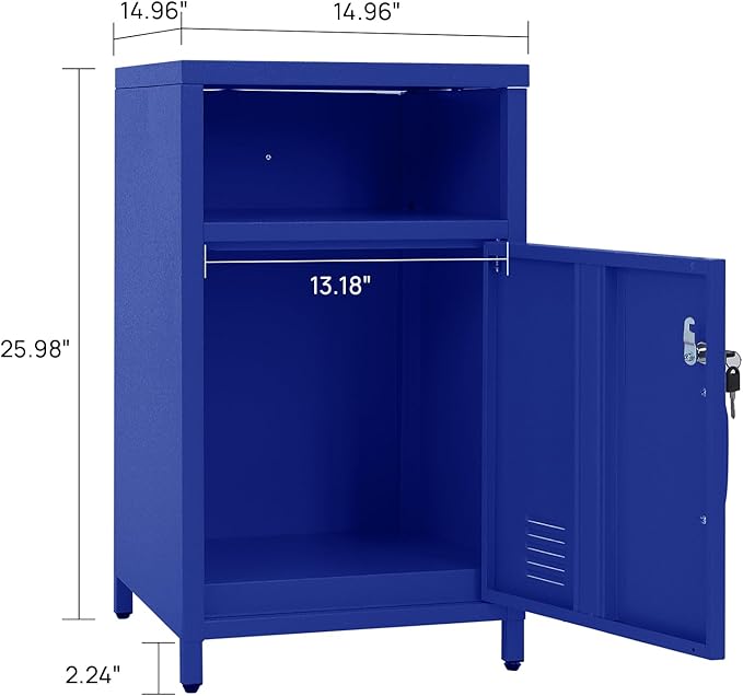 ALBAD Compact Metal Nightstand with Lockable Cabinet and Open Shelf, Modern Bedside Table, Versatile Side Table for Bedroom, Living Room, or Office (Blue, 26" H-Lockable Door)
