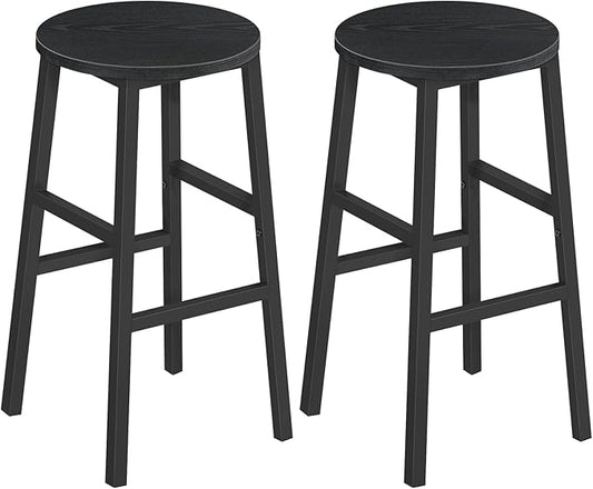 MAHANCRIS Bar Stools, Set of 2 Round Bar Chairs with Footrest, 24.4 Inch Kitchen Breakfast Bar Stools, Industrial Bar Stools, Easy Assembly, for Dining Room, Kitchen, Black BAHB0201