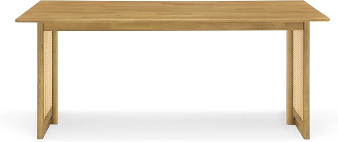 Merax Rustic Rubber Wood 70.87''L Rectangular Dining Table with Rattan Accents Legs, Large Rectangular Kitchen Table Fits up to 6 People, Easy Assemble, Natural
