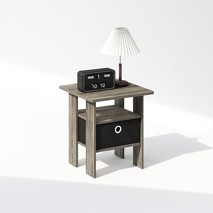 Furinno TIDUR Night Stand, Open Shelf Design Nightstand with Storage Bin, Bedside Table, End Table, Side Table, for Bedroom, Closet, Dorm, French Oak