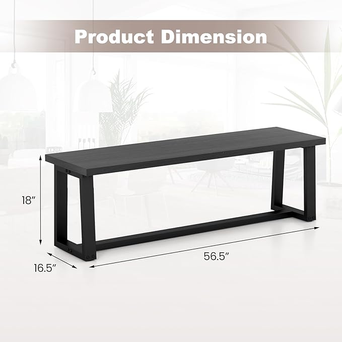 Giantex 56.5" L Wood Dining Bench, Industrial Table Bench w Metal Frame, Adjustable Footpads, 440LBS Load Capacity, Farmhouse Bench for Kitchen, Dining, Living Room, Entryway (Black, Rectangular)