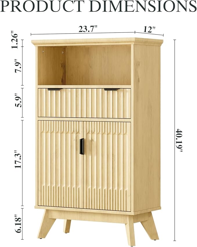 Fatmok Buffet Cabinet with Storage Seto of 2, 40" Modern Fluted Coffee Bar Cabinet with Drawer & Open Shelf, Wood Buffet Sideboard Console Table for Entryway, Kitchen, Living Room (Natural Wood)