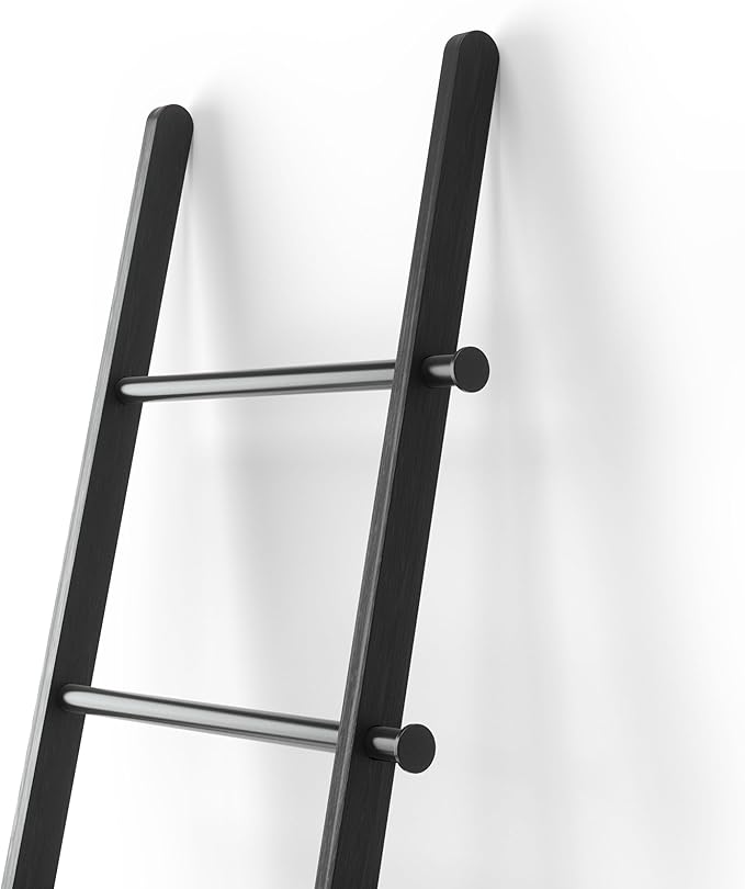Umbra Leana Decorative Ladder, Expandable Blanket Rack, Bathroom Towel Holder, and Clothes Organizer, Regular, Black