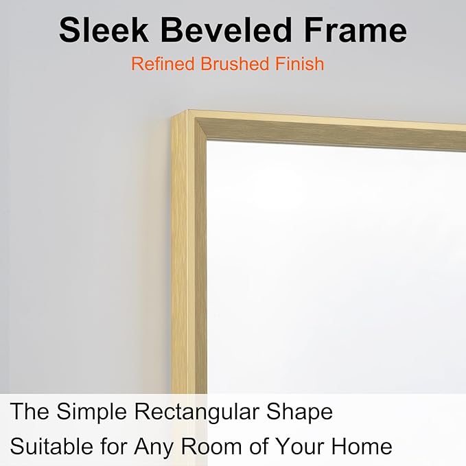 Bathroom Mirror for Wall, 20x30 Inch Metal Framed Mirror, Brushed Gold Rectangle Mirror, Bathroom Vanity Mirror Farmhouse, Tempered Glass, Anti-Rust, Hangs Horizontally or Vertically