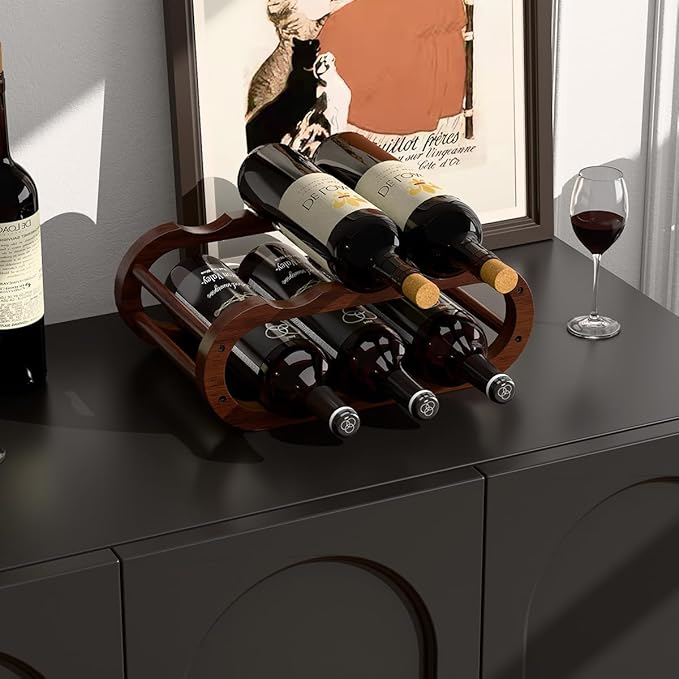 PEKER Wine Rack – Small Countertop Wine Rack & Wine Bottle Holder for Cabinet and Countertop, Stylish Natural Wood Wine Holder Claret