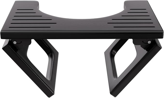 AmazerBath 8.5 Inches Bamboo Toilet Stool Squat for Adults, Collapsible Poop Stool for Bathroom, 0.79" Thickness Squatting Potty with Non-Slip Strip, No Assembly Required, Black