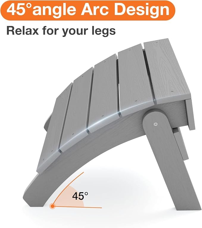 YEFU Adirondack Ottoman Set of 4, Adirondack Foot Rest, Patio Foot Rest, Folding Adirondack Footstool, Weather Resistant for Adirondack Chair, Widely Used for Outdoor, Porch, Backyard, Fire Pits-Gray