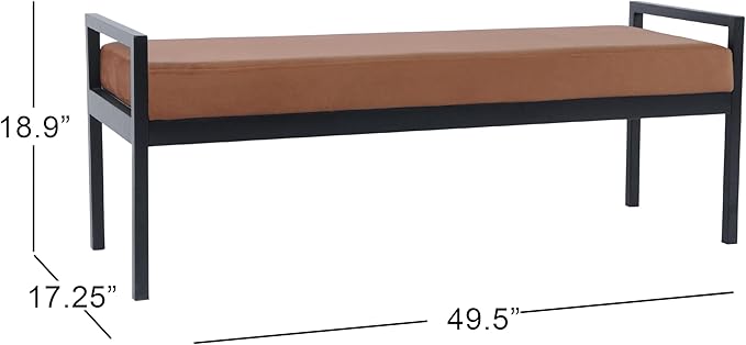 HomePop Modern Velvet Metal Bench| Modern Bench with Metal Leg | Bench for Living Room & Bedroom | Decorative Home Furniture - Cognac Velvet