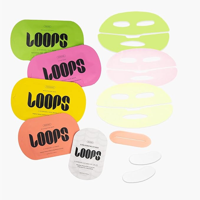 LOOPS Beauty Saint James Variety LOOP Set - Hydrogel Korean Face Mask for Every Skin- Four Collagen Face Masks and Eye Mask for Detoxifying, Repairing, & Rejuvenating