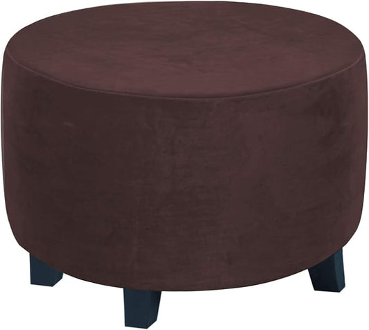 H.VERSAILTEX Round Ottoman Slipcover Ottoman Covers Slipcover Footstool Protector Covers Storage Stool Ottoman Covers Stretch with Elastic Bottom, Feature Real Velvet Plush Fabric (X-Large, Brown)