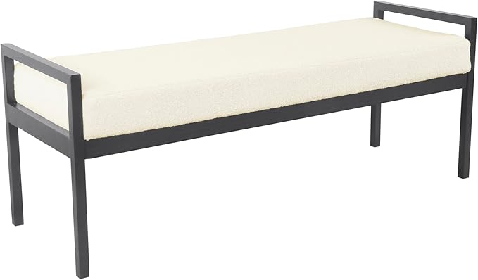 HomePop Modern Metal Bench|Bench for Living Room & Bedroom | Decorative Home Furniture - Cream Sherpa
