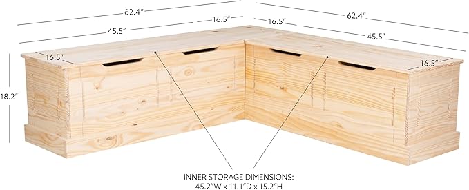 Linon Harris Unfinished Wood Backless Nook with Interior Storage