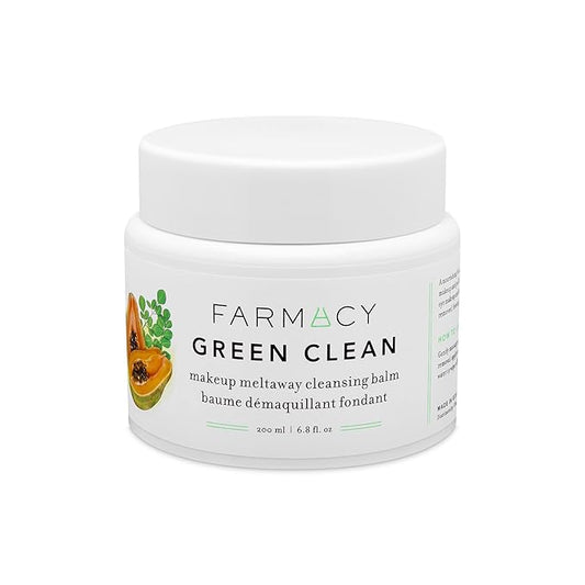 Farmacy Makeup Remover Cleansing Balm - Green Clean Waterproof Makeup Remover Balm + Oil Cleanser for Face - Gently Melts Make Up + SPF - Hydrates + Softens Skin with Super Greens + Papaya (200ml)