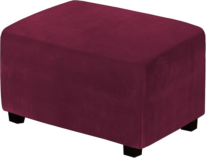 H.VERSAILTEX Real Velvet Plush 1 Piece Form Fit Stretch Rectangle Folding Storage Covers Ottoman Slipcovers Removable Footstool Protect Footrest Covers Elastic Bottom Washable(X-Large, Burgundy)