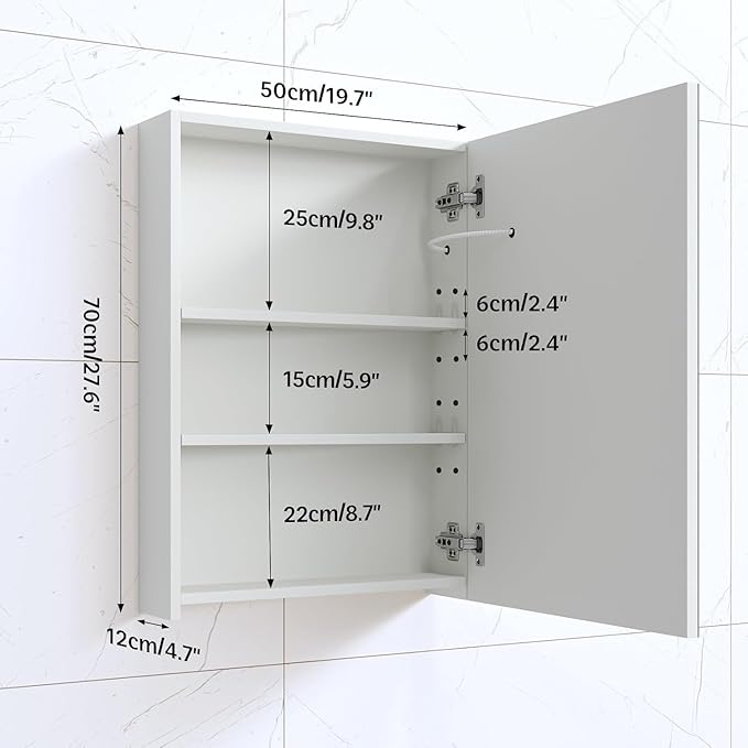 20" x 28" Bathroom Medicine Cabinet with Mirror,Medicine Cabinets with Large Storage,Single Door LED Bathroom Wall Cabinet with Shelves,Dimmer and Anti-Fog