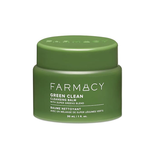 Farmacy Makeup Remover Cleansing Balm - Green Clean Waterproof Makeup Remover Balm + Oil Cleanser for Face - Gently Melts Make Up + SPF - Hydrates + Softens Skin with Super Greens + Papaya (30ml)