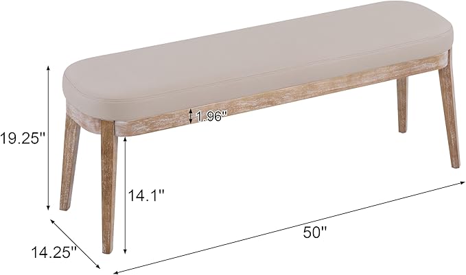 Christopher Knight Home Ella Mid-Century Faux Leather Upholstered Dining Bench, End of Bed Footrest, Entryway/Hallway Seating, Indoor Ottoman Bench with Padded Seat and Solid Wood Leg, Beige+Natural