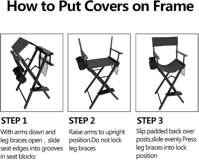 OmySalon Upgraded 31" Height Tall Director Chair Folding Artist Makeup with Replacement Cover Canvas, Storage Side Bags, Portable Footrest, Support 250 lbs,Solid Hardwood & Polyester Black