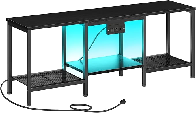 HOOBRO TV Stand with Charging Station to 55 Inches, LED Entertainment Center, Media TV Console Table with Open Storage Shelving for Living Room, Bedroom, Black BB122UDDS01
